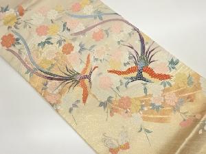 曲線に鳳凰・枝垂れ桜模様織出し袋帯